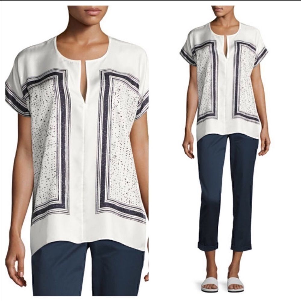 NWT Vince Scarf Silk Print Oversized Blouse Small